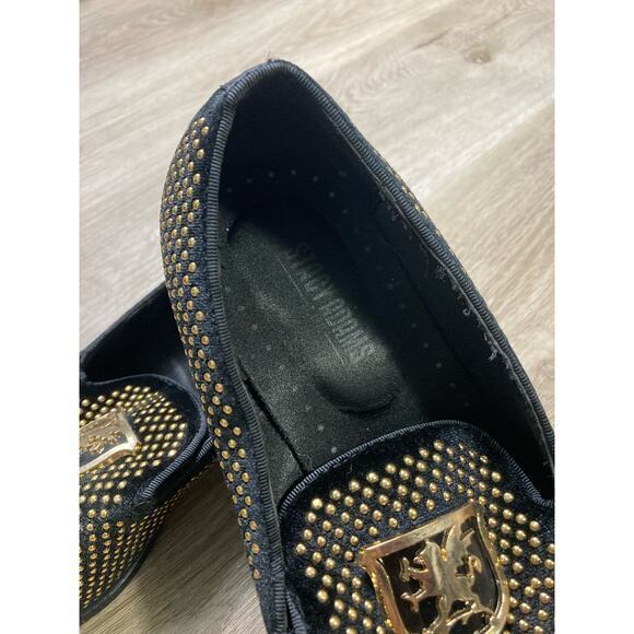 Stacy Adams Men's Swagger Studded Slip-On Loafers Black Size 8.5‎ Black Gold - Picture 3 of 15